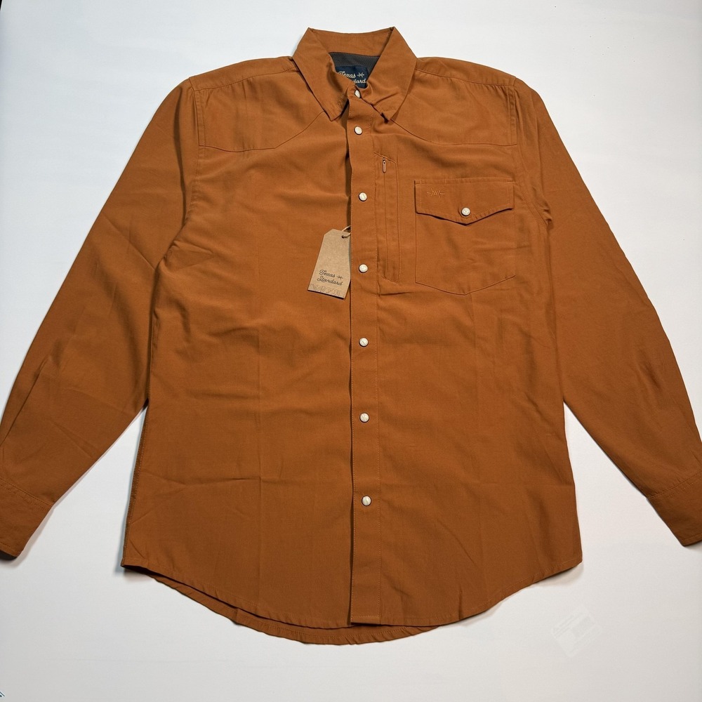 Texas Standard Shirt Mens Small Orange Snap Front Western Long Sleeve Pockets